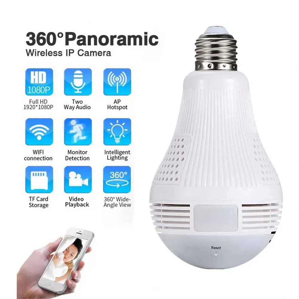 

Светильник видеонаблюдения «рыбий глаз», 1080P, 2 Мп, Wi-Fi