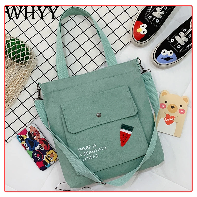 

WHYY Canvas Women's Tote Bag Large Capacity Simple Cute Student Shopper School Backpacks For Women Female Shoulder Bag