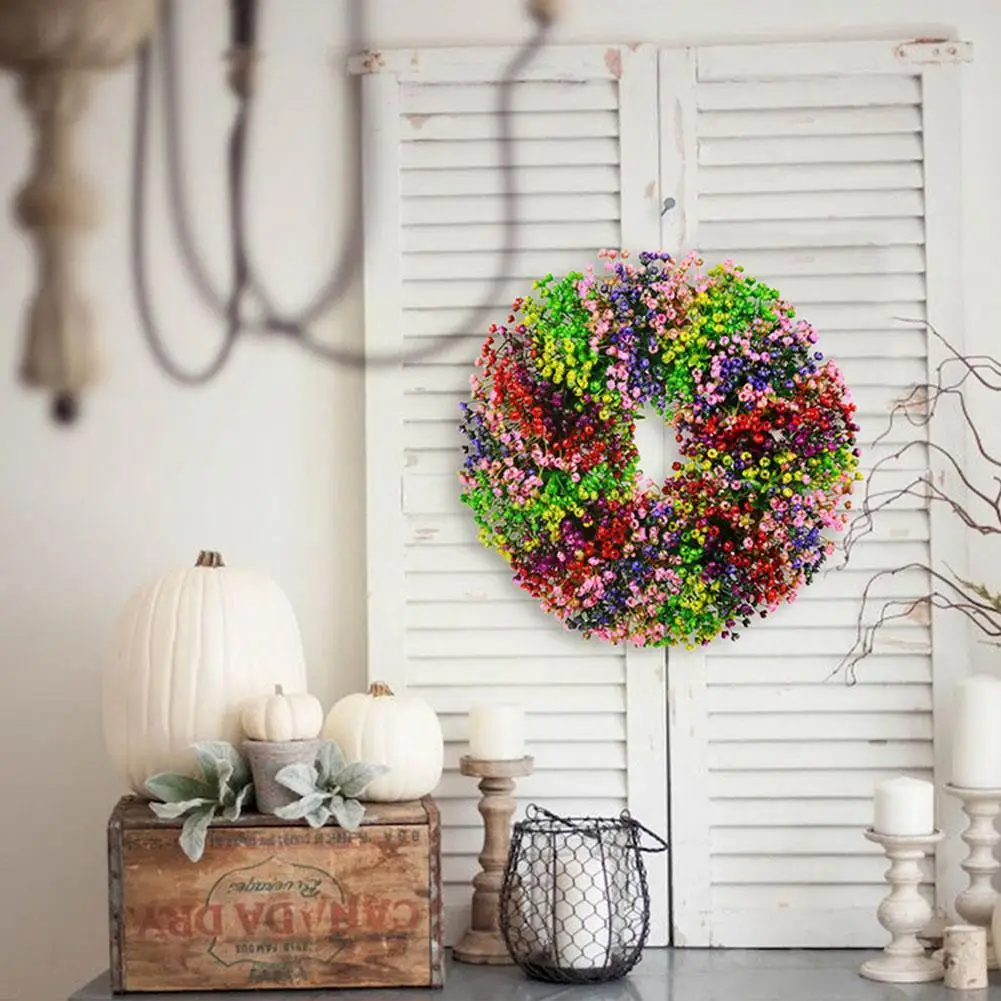 

Farmhouse Colorful Cottage Wreath 40cm Spring Summer Hanging Garland For Front Door Wall Window Artificial Flower Wreath De S3b3