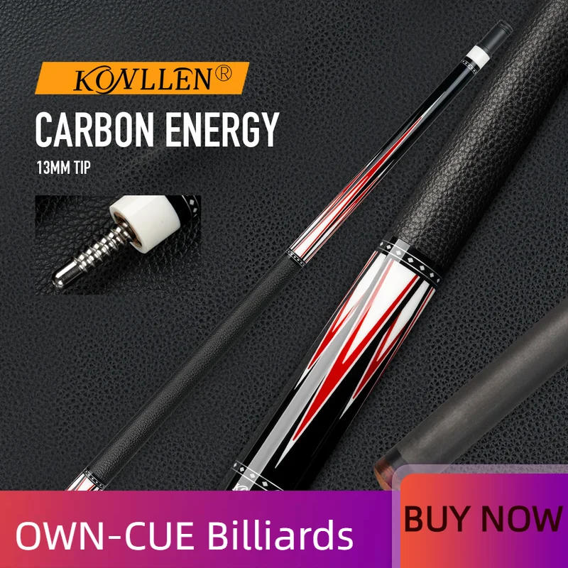

Konllen Carbon Pool Cue Stick13mm Carbon Fiber Shaft 3*8/8 Raial Pin Joint 4 Pieces in 1 Butt Solid Wood Inlay Billiard Cue Kits