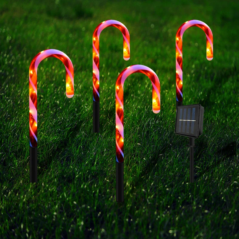 

Christmas Solar Outdoor Lights Decoration Cane Gardens Pathway Landscape Candy Stick Lighting Lamps For New Year's Holiday Lawns