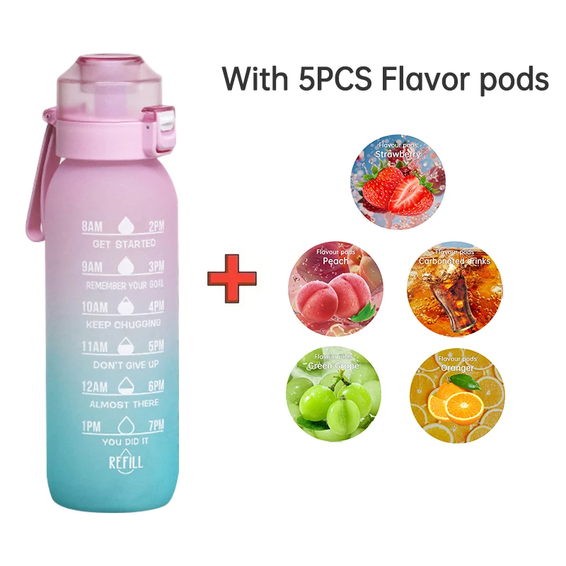 

LUSQI 1 шт., 1000 мл, ароматическая бутылка для воды с соломинкой и 5 шт., ароматические стручки, модная бутылка для воды для фитнеса для активного отдыха, спорта