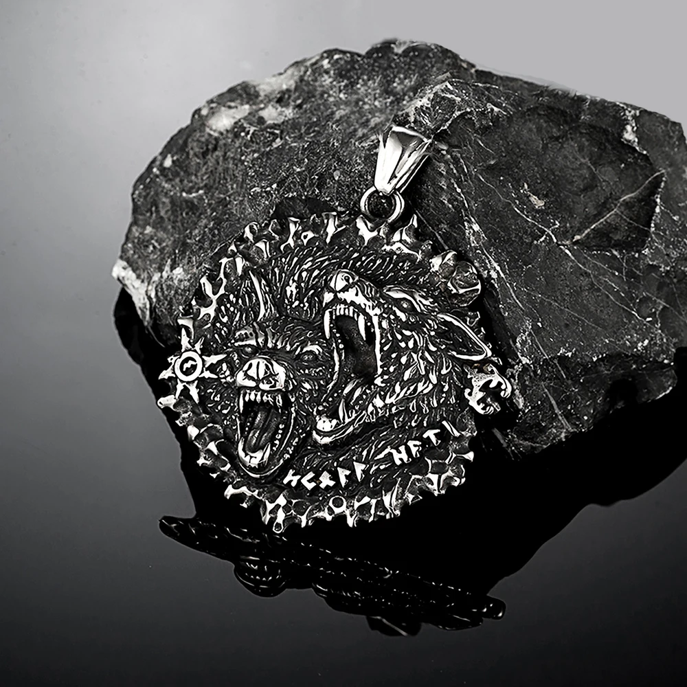 Панк властные викинги Одина двойная голова волка ожерелья из нержавеющей стали