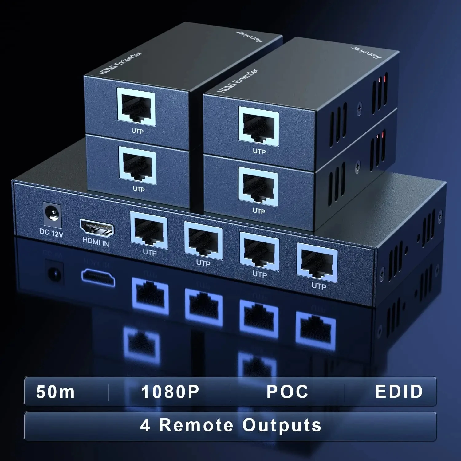 Фото HDMI Etender Splitter 1X4 HDMI разветвитель удлинитель по Cat5e/6 Rj45 Ethernet Поддержка нескольких приемников с функцией EDID POC №5
