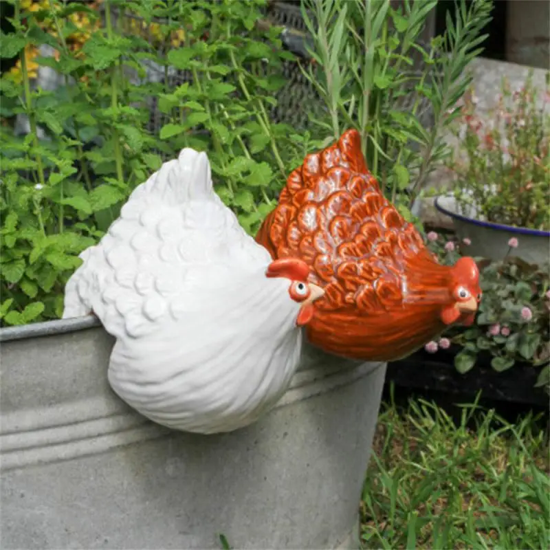 

Chicken Fence Resin Art Crafts Rooster Statues Housewarming Gift Funny Chicken Figure Yard Art Sculpture Rooster Figurines