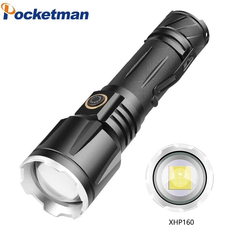 

Powerful XHP160 LED Flashlight 5 Mode USB Rechargeable Tactical Torch Waterproof Zoom HandLamp Outdoor Adventure Camping Fishing