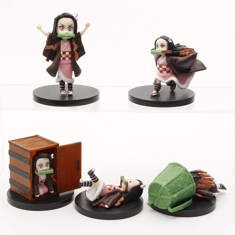 

Nezuko Figure With Box Bamboo Basket Demon Slayer Mini Figurine 5 Pieces Sets Kawaii Kimetsu no Yaiba Model Toys For Children
