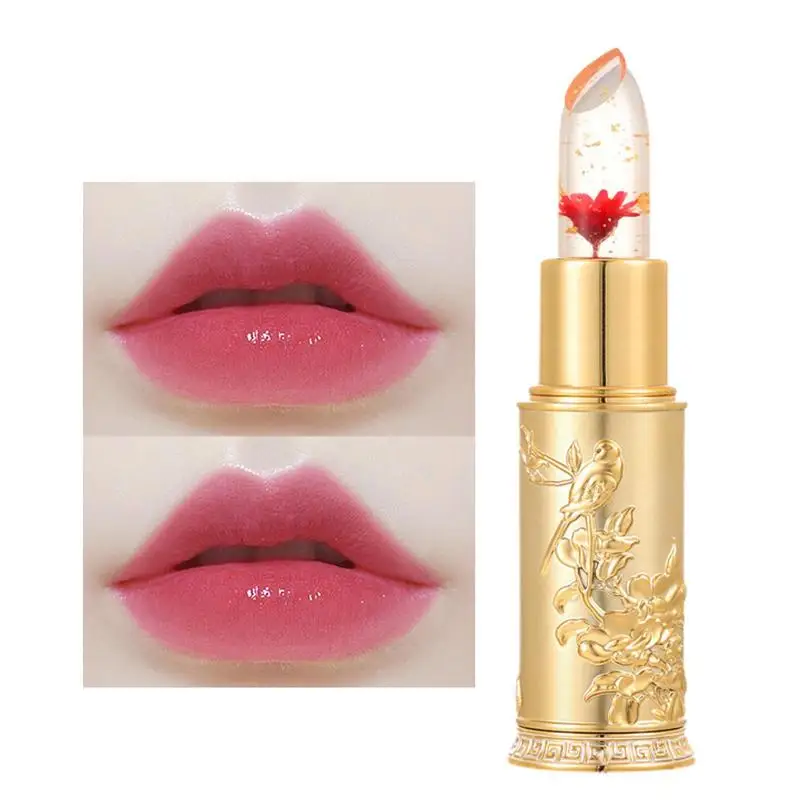 

Jelly Lipstick Color Changing Nourishing Temperature Color Change Lip Balm Gold Foil Flower Jelly Color Changing Lipstick For