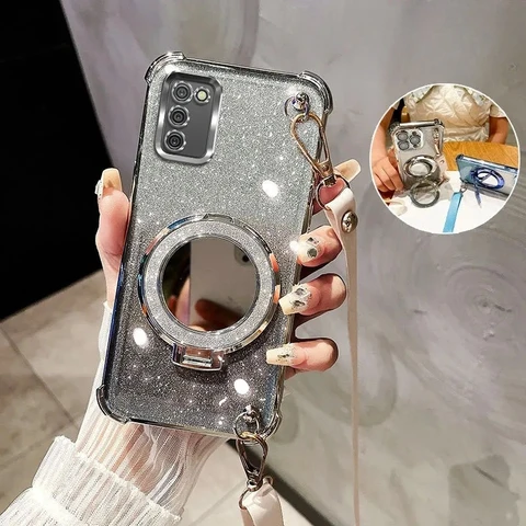 Противоударный чехол с ремешком через плечо для Samsung Galaxy A51 A71 A31 A21S A20 A30 A50 A70 A10S A20S с зеркальным держателем