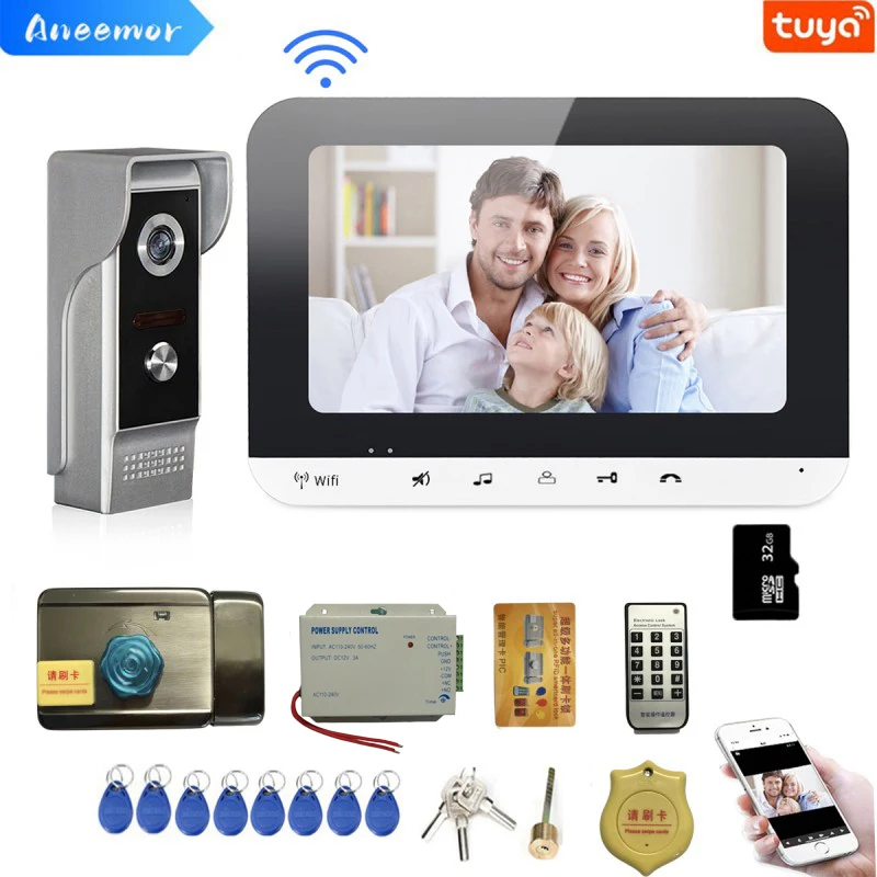 WiFi Intercom with Electric Lock 3A Power Supply Outdoor Doorbell Camera Wireless Tuya Video Door Phone for Home Security System