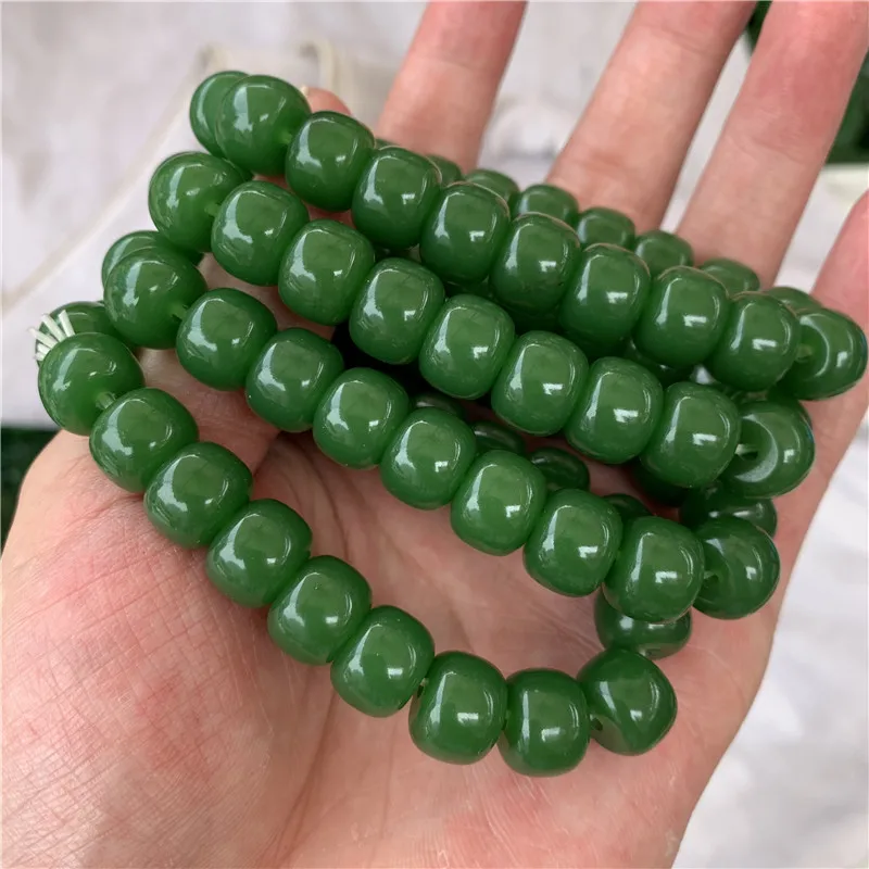 

Genuine Natural Green Jades Bracelet Men Women Fine Jewelry Real Chinese Hetian Jades Bucket Beads Nephrite Bracelets Bangle