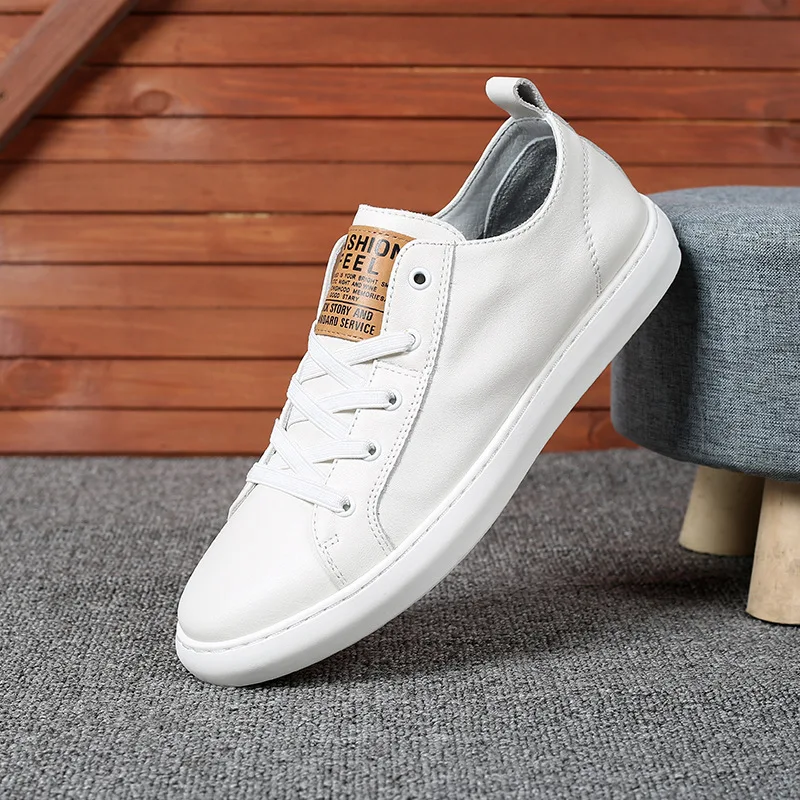 

Vintage Men's Genuine Leather Casual Shoes Breathable Handmade Sewing Designer Shoe Spring/Autumn British Style Male Flats White
