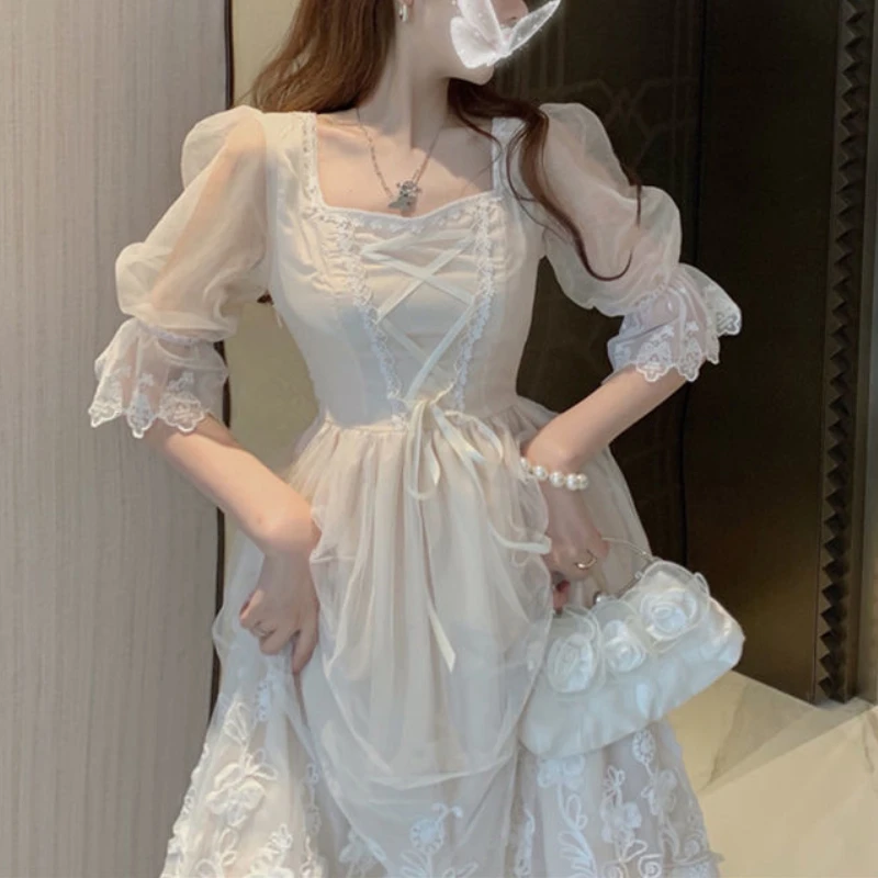 

Платье женское кружевное средней длины, с цветочным принтом, Y2k