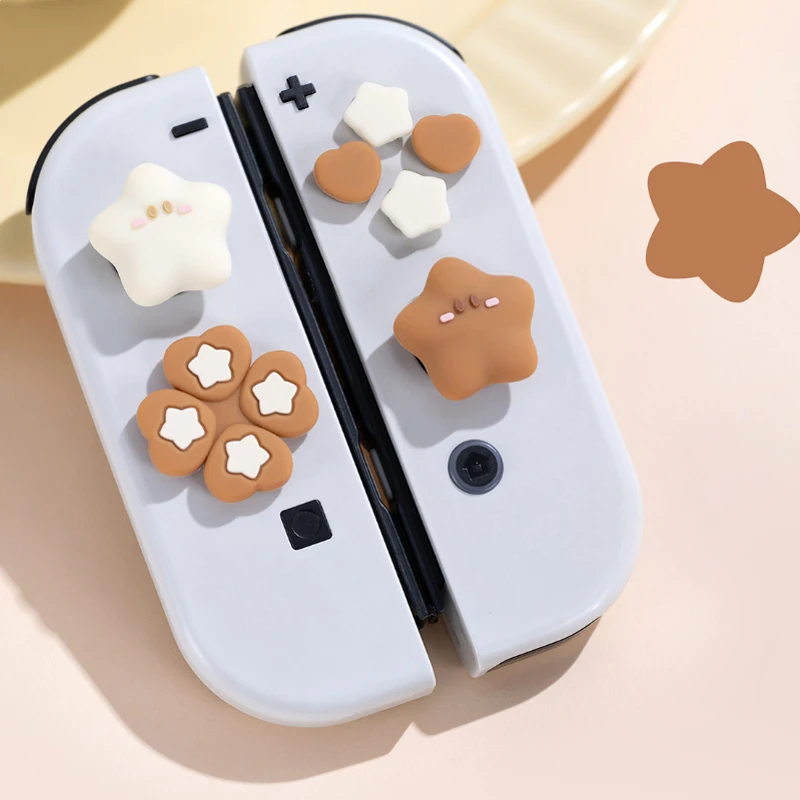Фото Силиконовый мягкий чехол с милой звездой и любовью D-pad, перекрестная кнопка ABXY, наклейка на ключ, чехол для переключателя Oled NS Joy-con, ручка для большого пальца, крышка №1