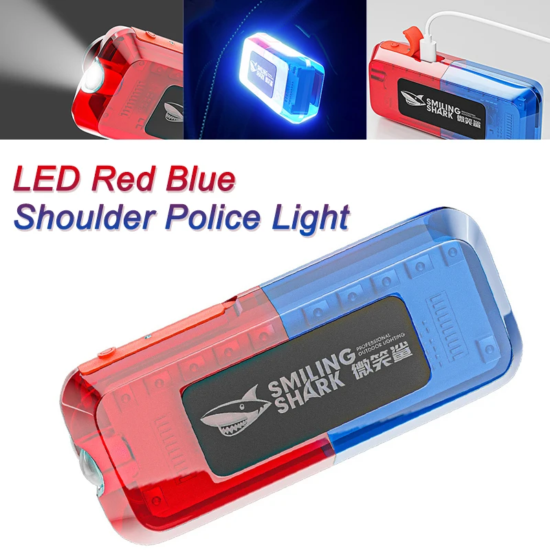 

Red Blue LED Light Shoulder Clip Police Light USB Charging Warning Safety Flashlight Outdoor Camping Cycling Emergency Lamp
