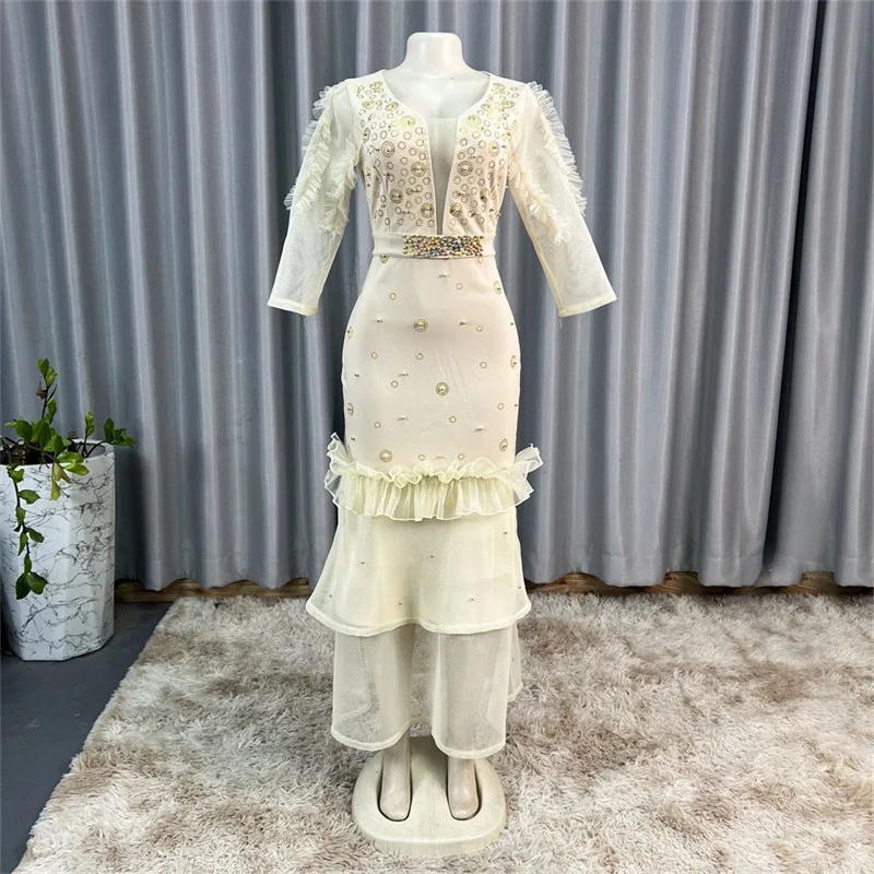 Винтажное вечернее платье Bazin в африканском стиле с высокой талией однотонное