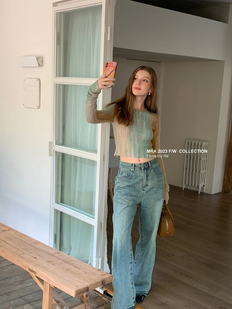 Женский джемпер с длинным рукавом Повседневный пуловер круглым вырезом и