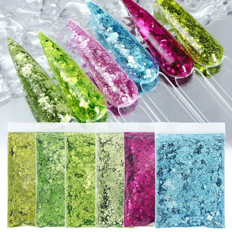 

50g/15g Iridescent Ultra Fine Nail Glitter Powder Bulk Mixed Hexagon Sequins DIY Craft Accessories Flake Resin Nail Art Decorati