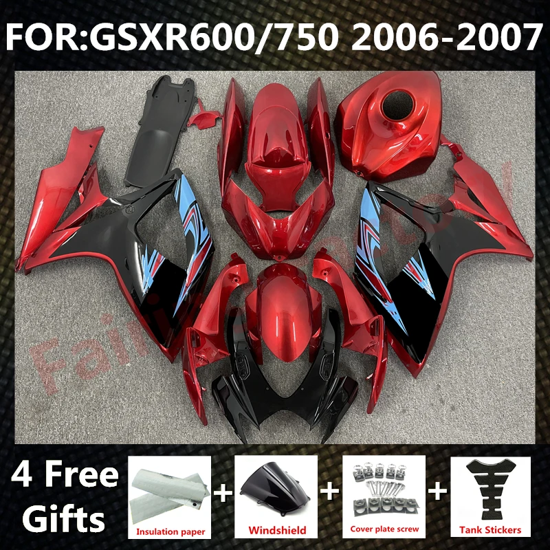 

NEW ABS Motorcycle Whole Fairing kit fit for GSXR600 750 06 07 GSXR 600 GSX-R750 K6 2006 2007 full Fairings kits set red black