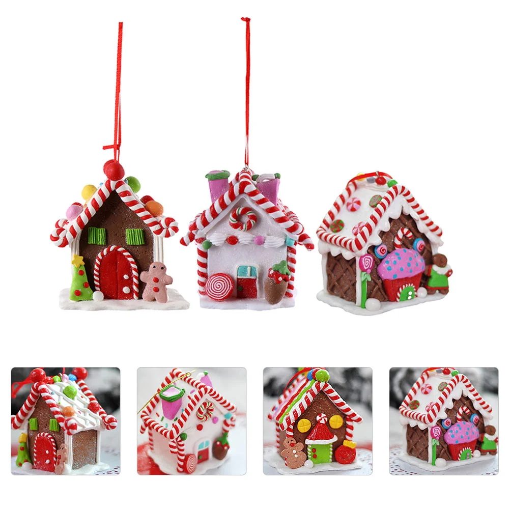 

3pcs Christmas Tree Hanging Building Gingerbread Cottage Ornaments Christmas Village Houses Shopwindow Ornament