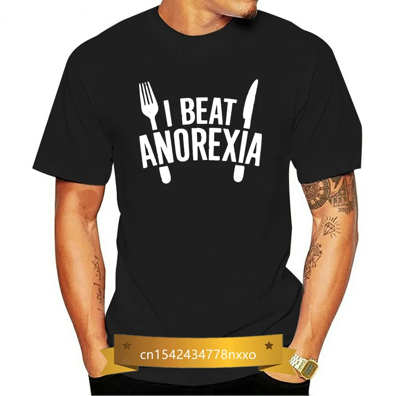 

Mens I Beat Anorexia Funny T-shirts Men Tee