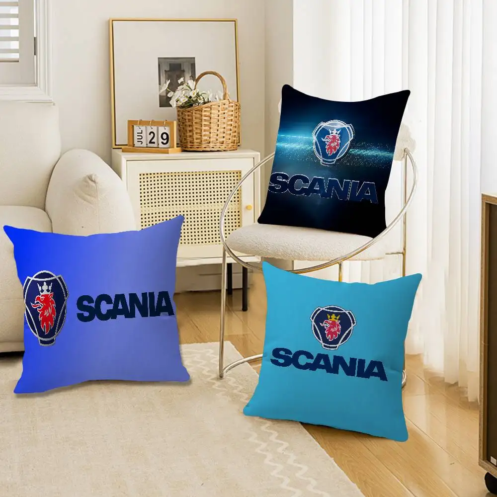 Фото Чехлы для подушек с логотипом S-Scania, декоративные чехлы для дивана с мультяшным рисунком, двусторонняя печать, короткий плюш, милые чехлы для подушек №1