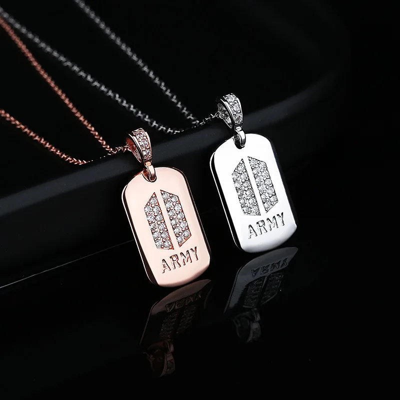 

Kpop Boys Silver Color Chains Army Pendant Couple Necklace 2021 Bangtan Zircon Lovers Choker Necklace Fashion Boutique Jewelry