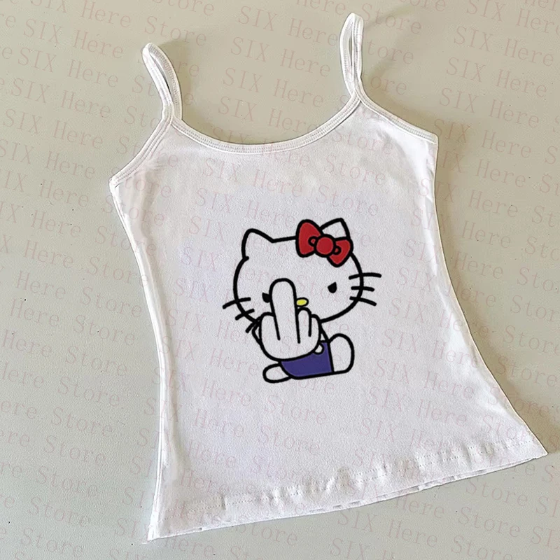 Sanrio Hello Kitty Creative Print Suspender Y2k Millennial Spicy Girl Sexy Lace Sling Vest Women Japanese Style Sweet Tank Tops