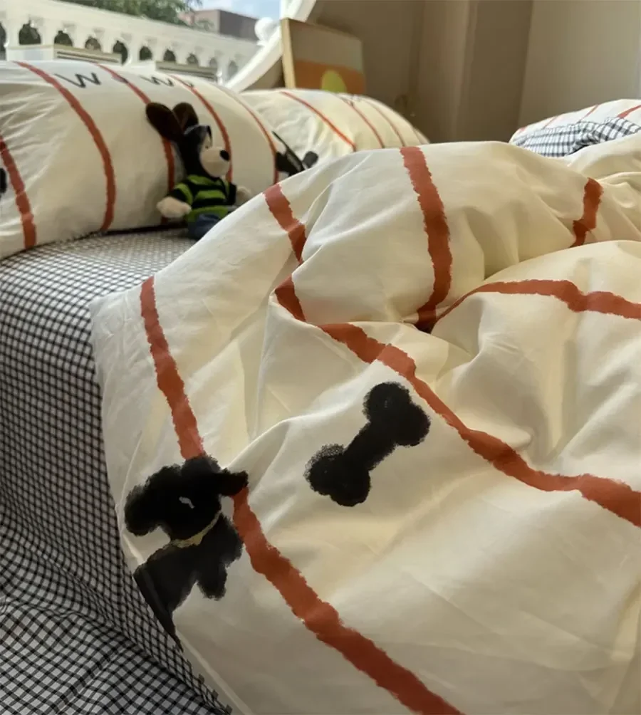 Хлопковое постельное белье Cartoon Teddy Dog Stripes