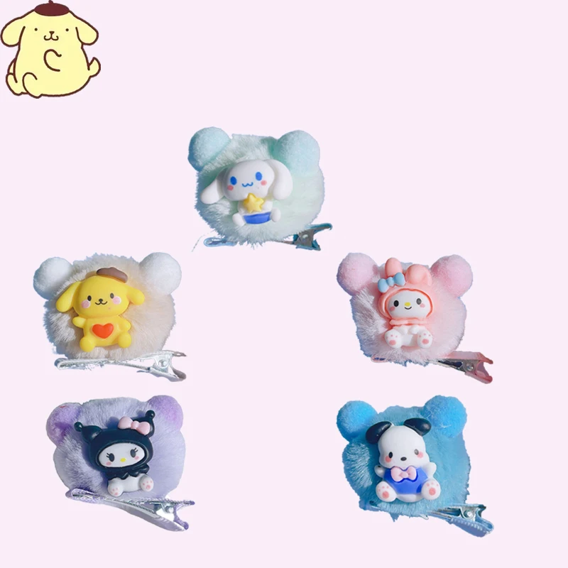 

Зажим для волос Sanrio Mymelody Kuromi Cinnamoroll помпон пурин Pachacco милые конфетные цвета заколка для волос аксессуары для волос