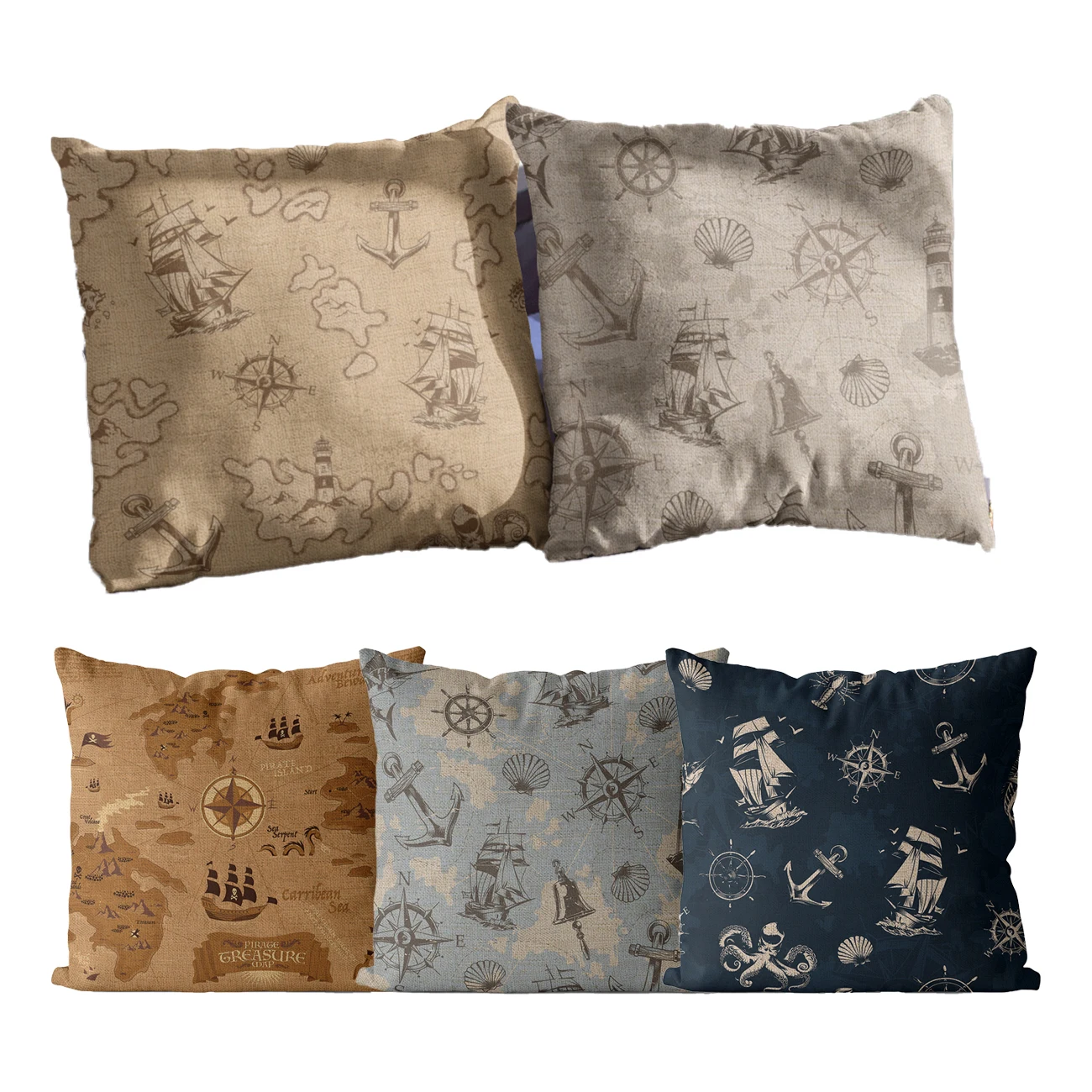 

Ocean Blue Navy Pillow Case Living Room Autumn Decoration 45*45 40X40 Cushion Cover Fall Home Decor Vintage Nautical Country Map