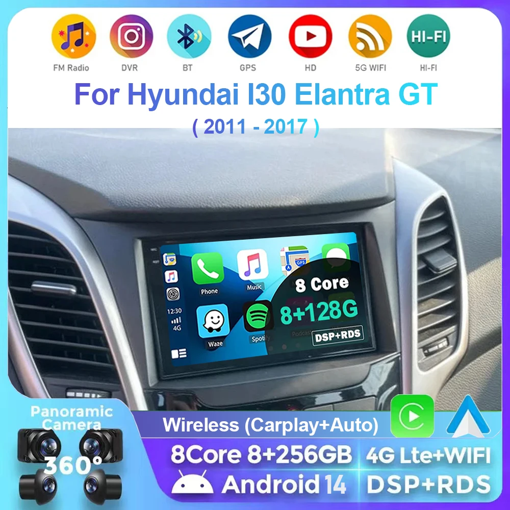 Автомобильный мультимедийный плеер на Android 14 с экраном 7 дюймов GPS для Hyundai I30 Elantra GT