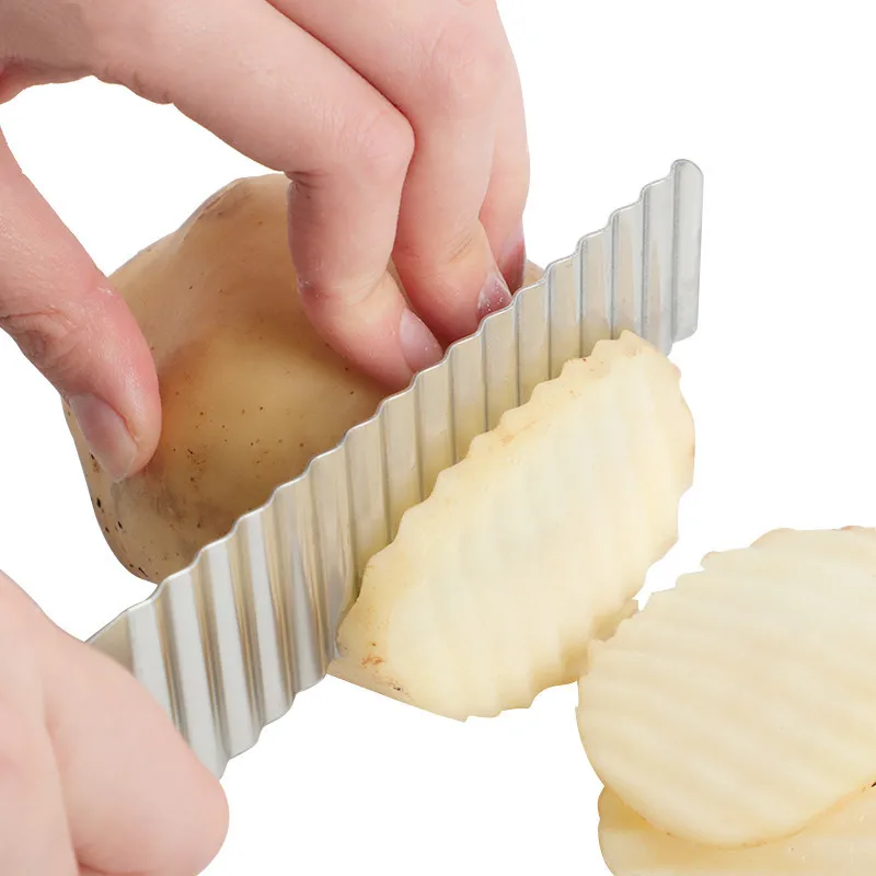 1PC Stainless Steel Potato Chip Slicer Dough Vegetable Fruit Crinkle Wavy Slicer Knife Potato Cutter Chopper French Fry Maker images - 6