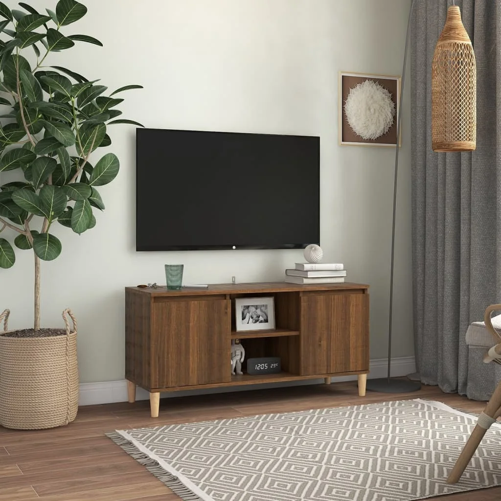 

TV cabinet with solid wood legs brown oak 103,5x35x50 cm