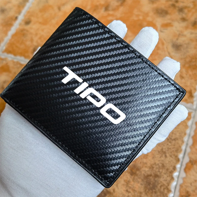 

for fiat tipo car carbon fiber leather wallet Card package