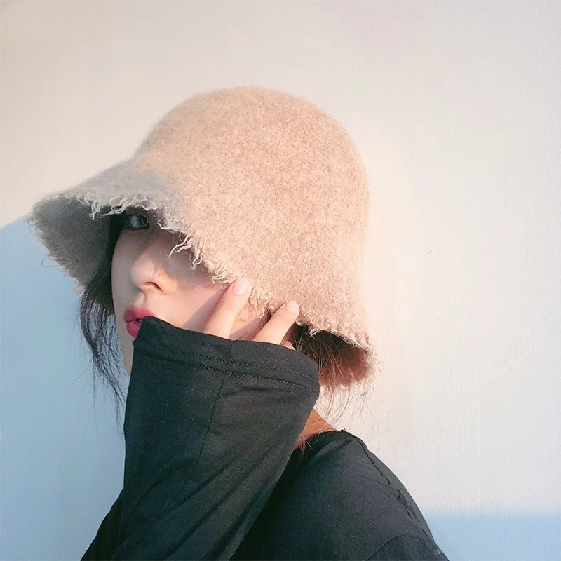 

Панама женская Солнцезащитная универсальная, однотонная шерстяная шапка в Корейском стиле, толстая, с защитой от солнца, осень