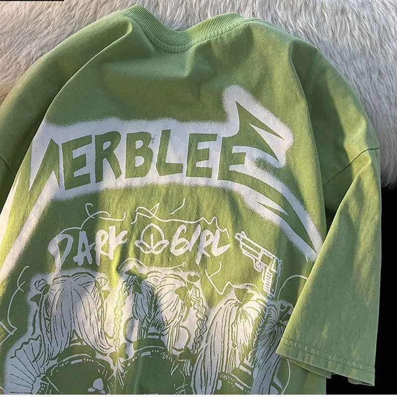 

Cotton cartoon character print short-sleeved O-neck t-shirt women's 2022 summer plus size loose hiphop streetwear y2k tops women