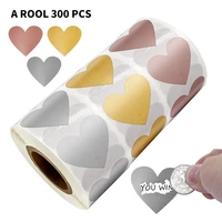300pcsroll 1 inch heart shaped coating scratch off thank you you won sticker gold silver rose gold handcrafted gift packaging