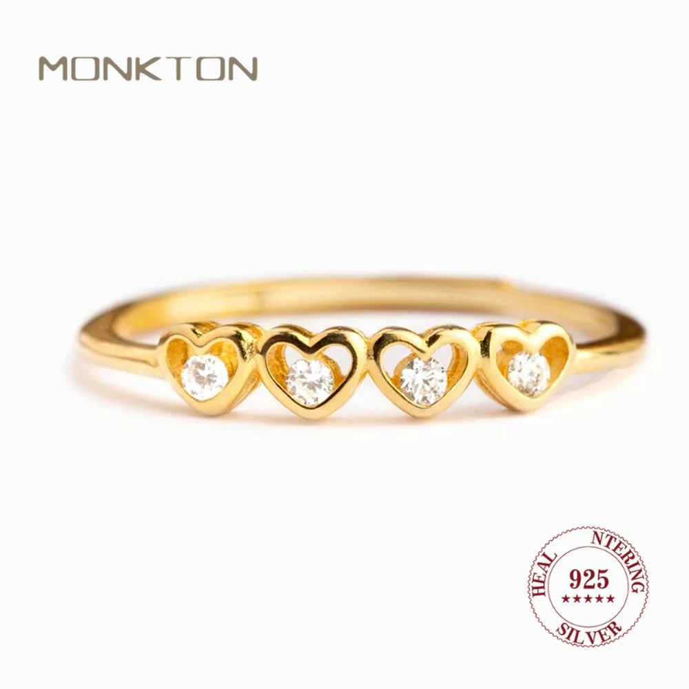 

Monkton 925 Sterling Silver Gold Hearts Rings for Women Luxury Love Finger Ring for Wife Wedding Party Jewelry