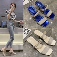 womens high heel sandals 2022 new high heel chunky heel fashion fairy shoes rhinestones strap outdoor slippers womens shoes