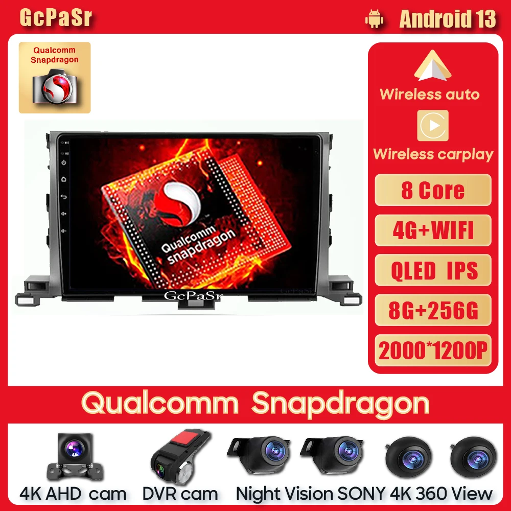 

Qualcomm Snapdragon Car Radio Multimedia Video Player For Toyota Highlander 3 XU50 2013 - 2018 WiFi Blue tooth Head Unit 4G Auto