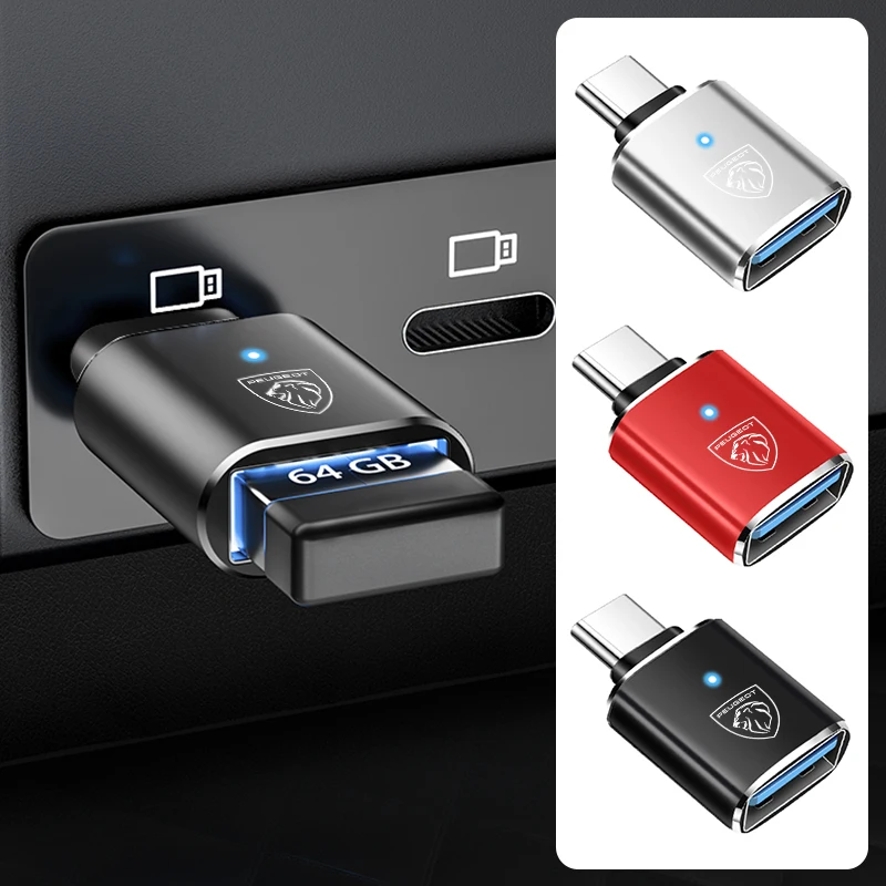 Автомобильные адаптеры освещения Type-C к USB 3.0 для Peugeot 308 3008 206 307 207 208 407 508 2008 5008 107 106