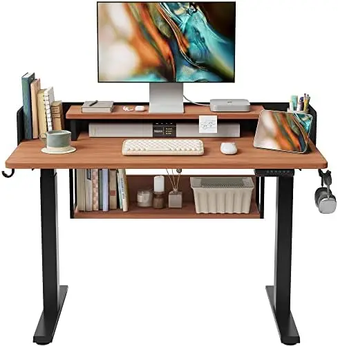 

Inches Standing Desk Adjustable Height with Drawers, Double Storage Shelves Stand Up Desk, Home Office Workstation Sit Stand up