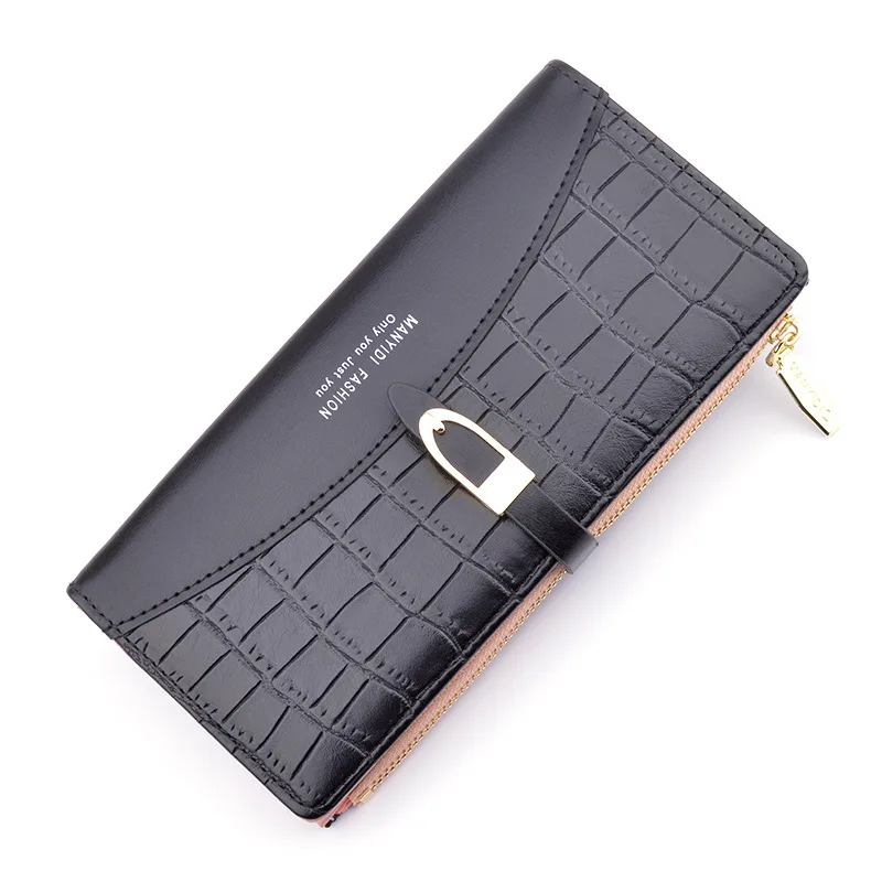 

Fashion long wallets for women black pink zipper wallet womens leather wallets female credit card holder wallet ladies money bag