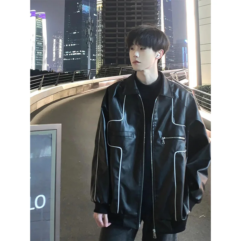 Кожаная куртка в американском стиле ретро мужская модная подростковая