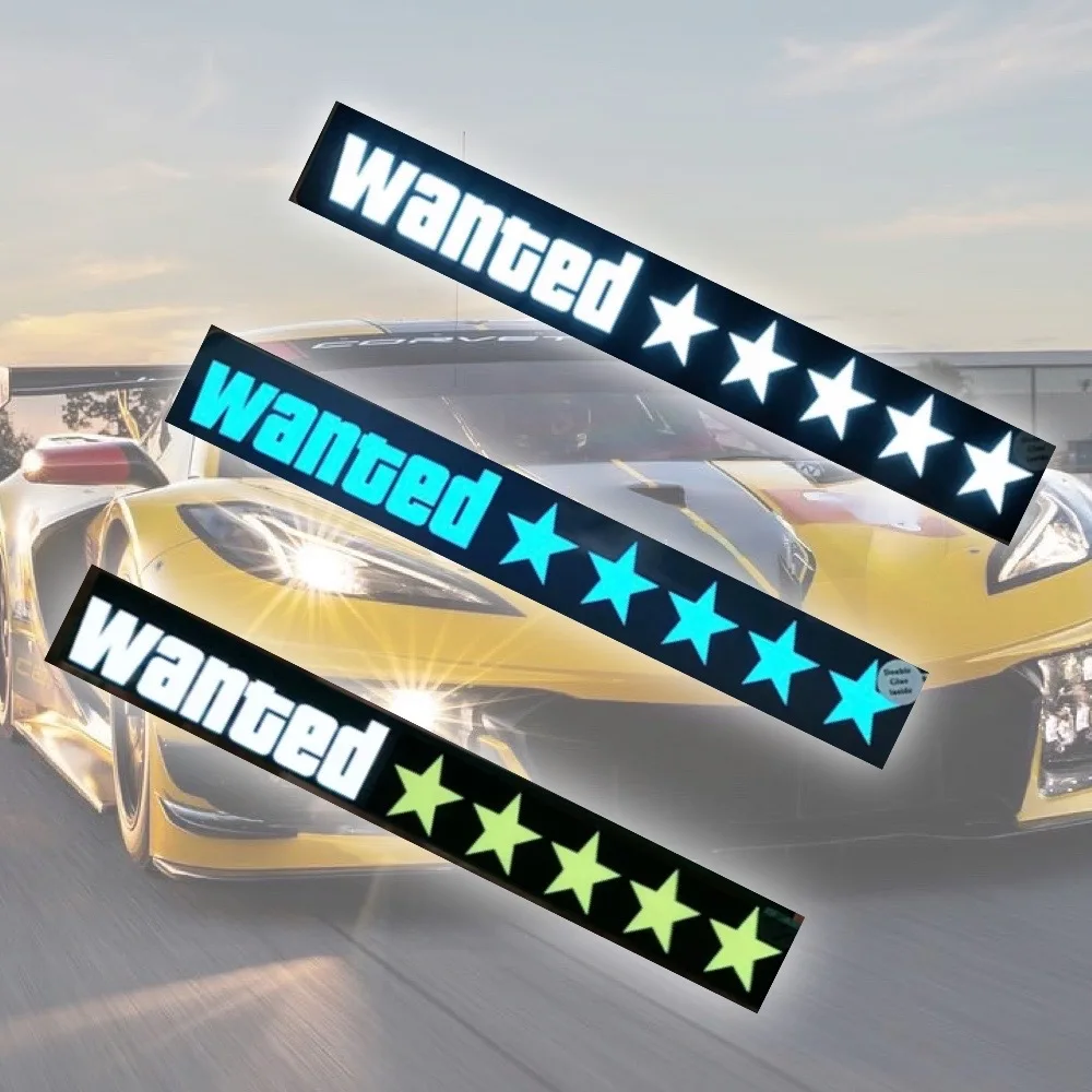 

5 Stars Wanted Car Sticker Blue White Yellow Led Light Glow panel Glowing In Night Car Stickers For Universal Auto Accessories