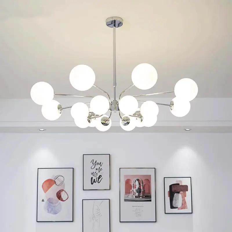 Современная хромированная светодиодная потолочная люстра стеклянный шар