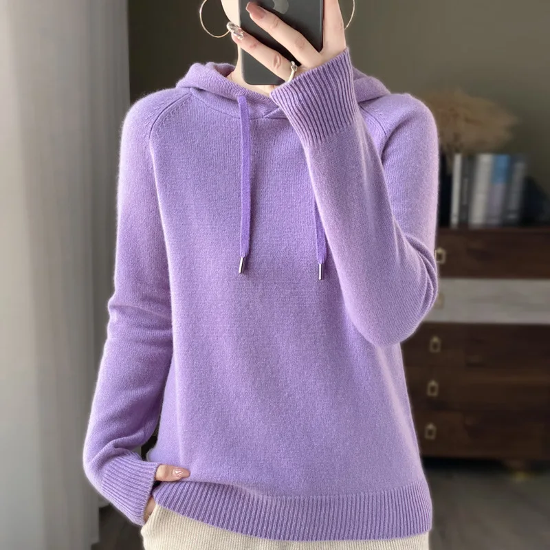 Новинка вязаная одежда с капюшоном женский свободный облегающий Женский пуловер