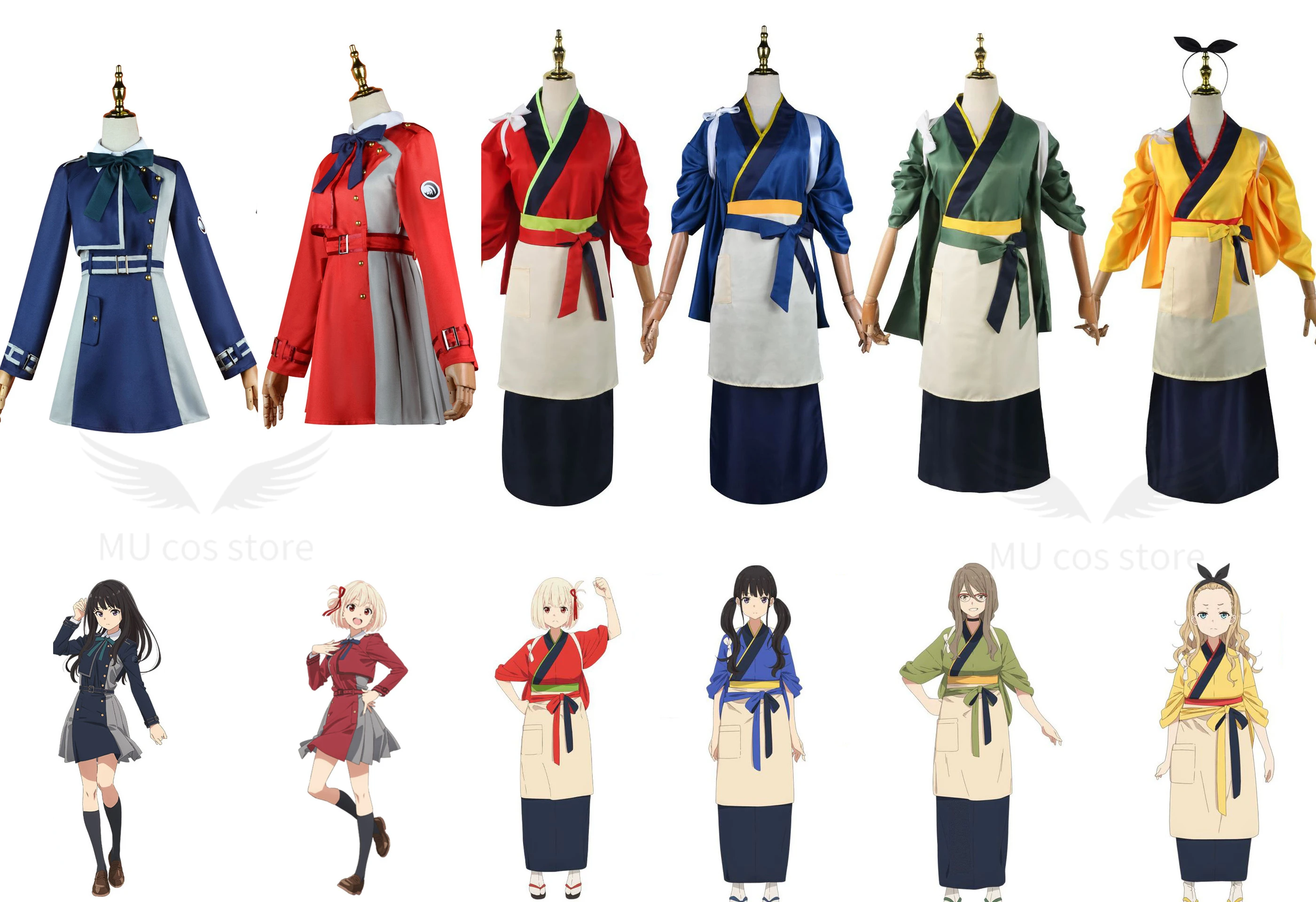 

Anime Lycoris Recoil Inoue Takina Nishikigi Chisato Cosplay Costume Japanese Kimono Dress Cafe Workwear LycoReco Outfit Women