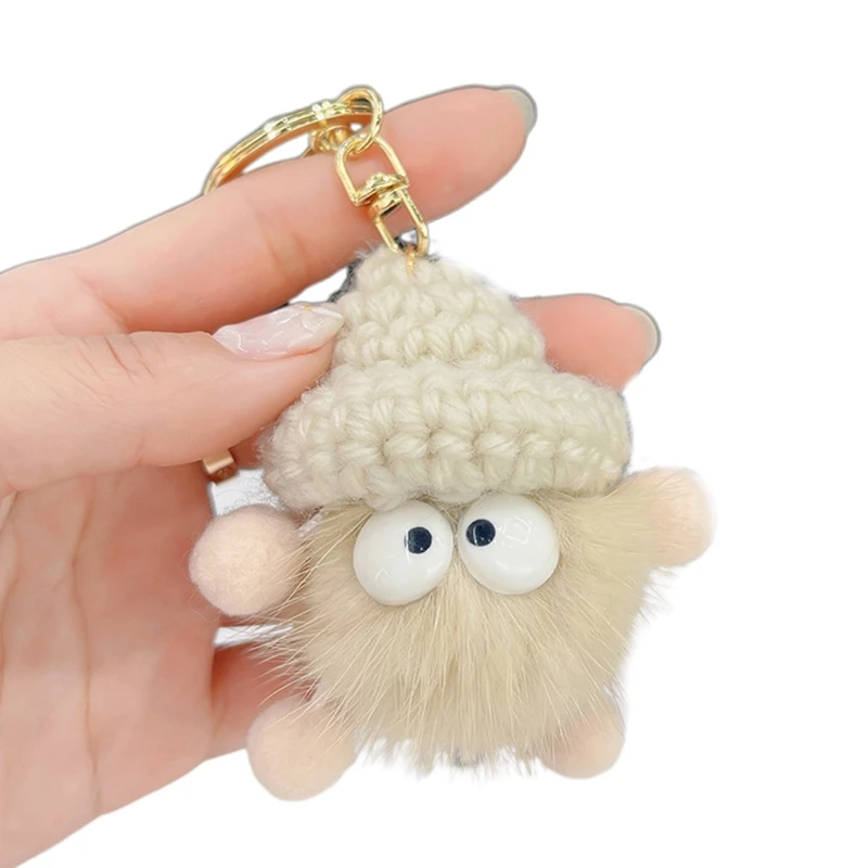 

Plush Coal Ball Keychain Cute Mink Fur Pendant Creative Bag Car Metal Keyring Girl Boy Lover Lanyard Gifts